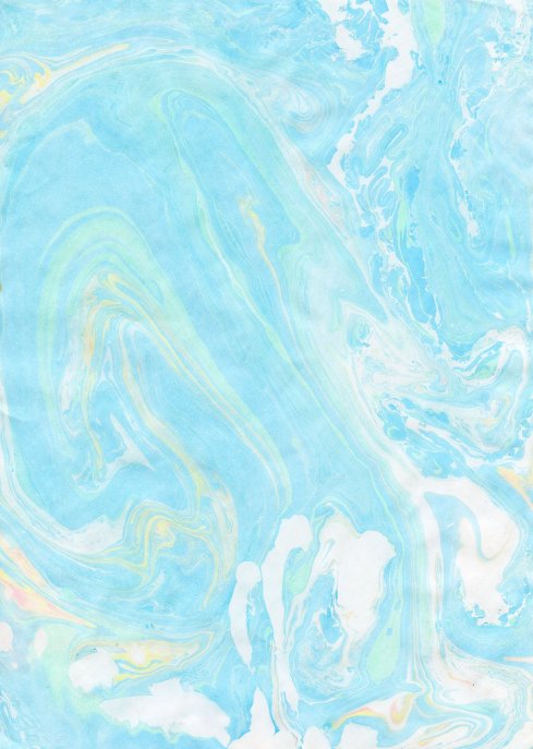 Suminagashi print, with blue and yellow and green ink