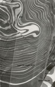 thick lack lines of sumi on a cream colored card, text says: river/wears the canyon down/as time does me